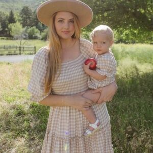 Ivy City Co Madeline Dress in Tan Gingham Cream Neutral Dress Plus Size 3X